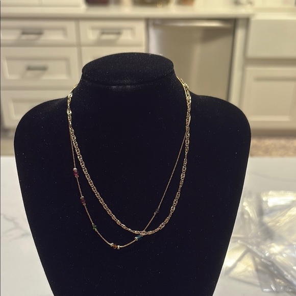 Elegant Gold and Multicolor Beaded Necklace 14 inch adjustable - Picture 1 of 4